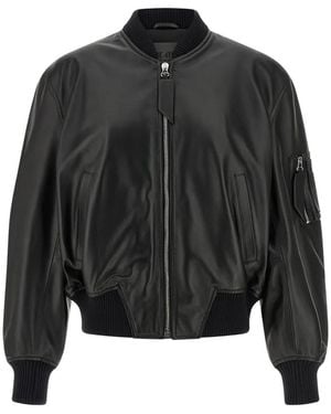 The Attico Veste Bomber En Cuir À Design Nervuré - Black
