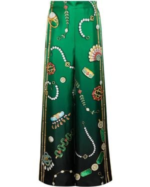 CASABLANCA Graphic-Print Silk Pants - Green