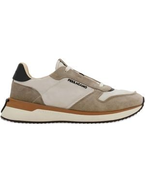 Ferragamo Logo-Detail Suede Trainers - Natural