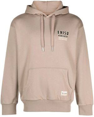 Evisu Logo-Patch Cotton Hoodie - Natural