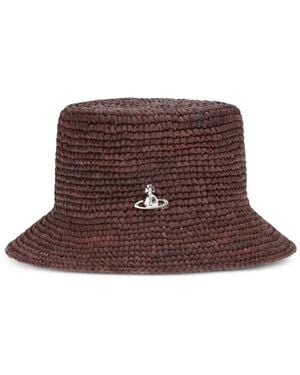 Vivienne Westwood Raffia Orb-Plaque Bucket Hat - Brown