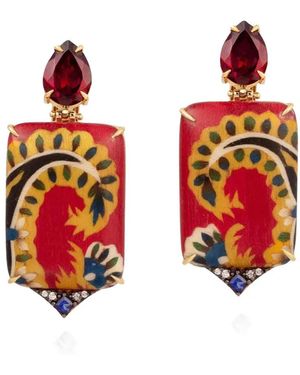 Silvia Furmanovich Pendientes Marquetry Con Piedras - Rojo