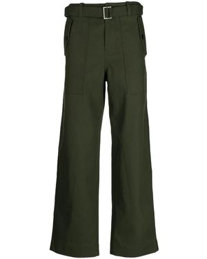 Maison Kitsuné Belted-Waist Straight-Leg Trousers - Green