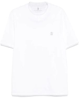 Brunello Cucinelli Cotton Jersey Crew Neck T-Shirt With Logo And Faux Layering - White
