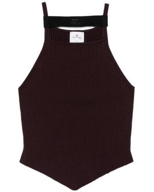 Courreges Ribbed Logo-Patch Top - Purple