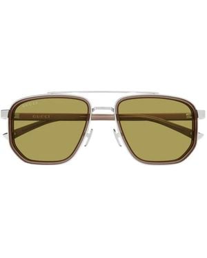 Gucci Geometric-Frame Double-Bridge Sunglasses - Green