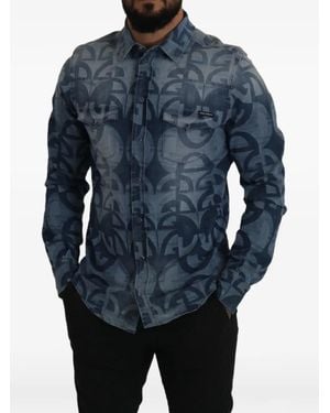 Dolce & Gabbana Chemise Dg En Jean À Logo Imprimé - Blue