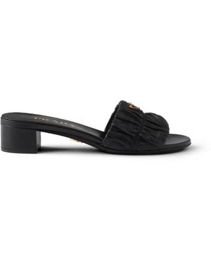 Prada Pantoletten Aus Matelasse-Leder - Schwarz