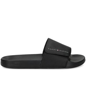 Tommy Hilfiger Logo-Print Pool Slides - Black