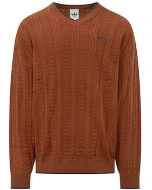 adidas Cable-Knit V-Neck Jumper - Brown