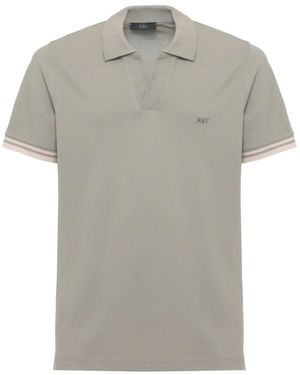 Fay Logo-Embroidered Striped-Trim Polo Shirt - Grey
