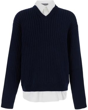 Balenciaga Pull En Maille Côtelée À Effet Superposé - Blue