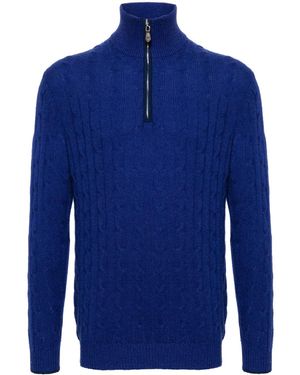 N.Peal Cashmere Pullover Mit Zopfmuster - Blau