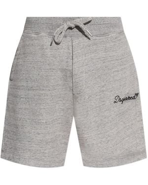 DSquared² Heathered Cotton Embroidered Logo Shorts - Grey