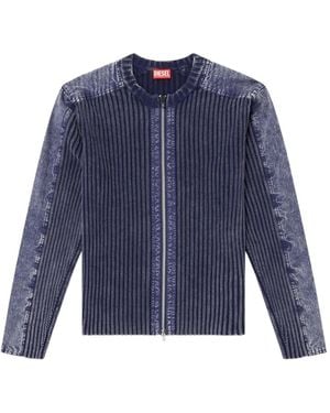 DIESEL Ribbed Zip-Up Cardigan - Blue