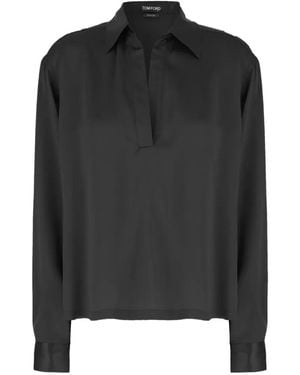 Tom Ford V-Neck Silk Blouse - Black