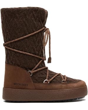 Moon Boot Bottines En Maille À Lacets - Marron
