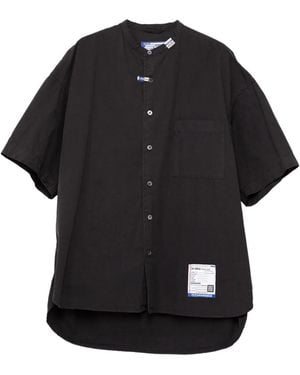 in・stru(men-tal) Half-Sleeve Band-Collar Shirt - Black