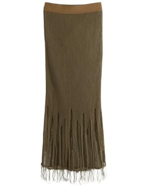 Uma Wang Ribbed-Knit Distressed Skirt - Green
