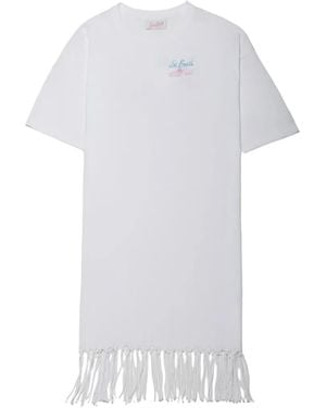 MC2 Saint Barth Logo-Print Fringed Mini Dress - White