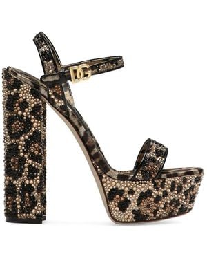 Dolce & Gabbana Satin Platform Sandals With Fusible Rhinestones - Metallic