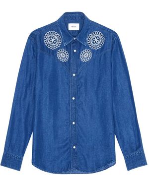 NN07 Embroidered Denim Shirt - Blue