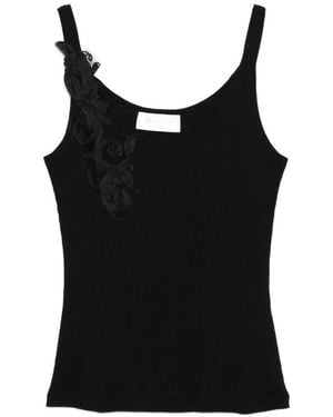 ERMANNO FIRENZE Floral Applique Top - Black