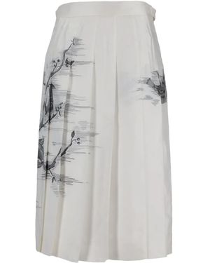 Thom Browne Pleated Bird-Print Midi Skirt - Grey