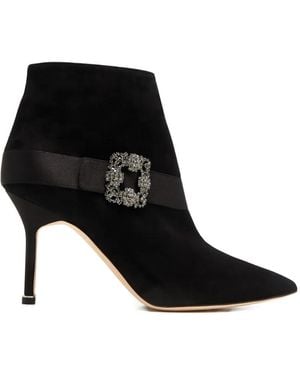 Manolo Blahnik Pliniau Crystal-Embellished Ankle Boots - Black