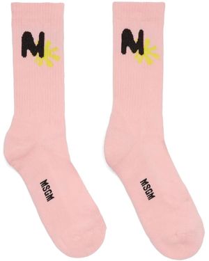 MSGM Logo-Print Socks - Pink