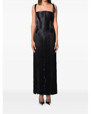 NORINA ST Swan Fringe-Trimmed Corset Maxi Dress - Black