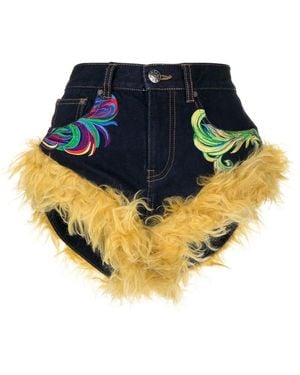 Area Wool-Trim Denim Shorts - Blue