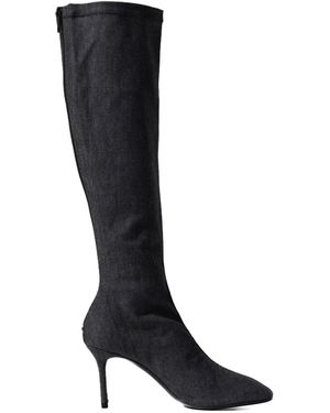 Courreges 75Mm Denim Pointed-Toe Boots - Black
