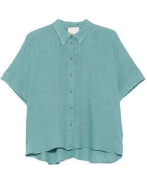Momoní Elafonissi Short-Sleeve Button-Down Linen Shirt - Blue