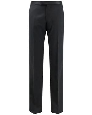 Tagliatore Tuxedo Satin-Waistband Virgin Wool Tailored Pants - Black