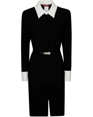 Max Mara Contrast-Collar Belted Midi Dress - Black