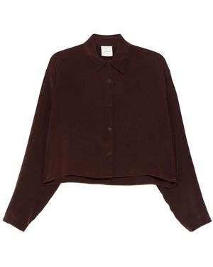 Alysi Button-Front Cropped Shirt - Red