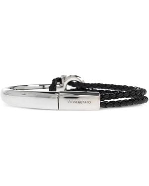 Ferragamo Gancini Braided-Calf Leather Bracelets - White