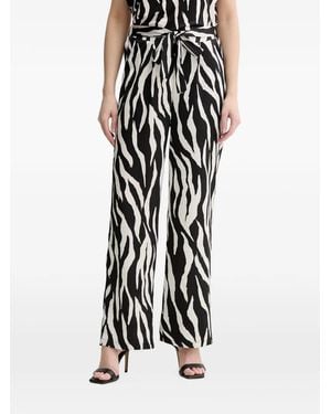 Morgan Zebra-Print Belted Trousers - Black