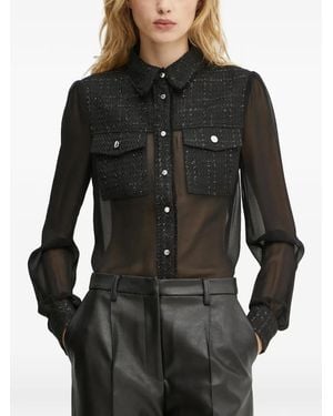 Morgan Tweed-Panel Shirt - Black