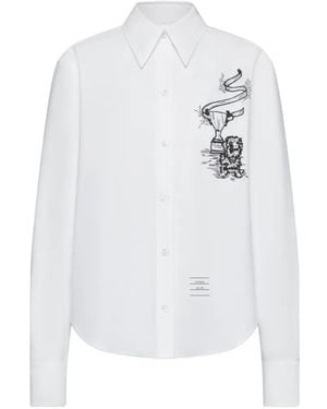 Thom Browne Embroidery Long-Sleeve Shirt - White