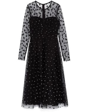 Nissa Polka-Dot Glitter-Embellished Tulle Dress - Black