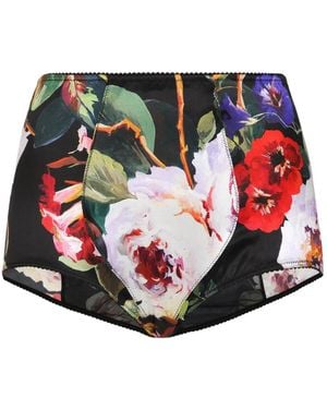 Dolce & Gabbana Floral-Print Silk Blend Briefs - Black