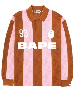 A Bathing Ape Striped Long-Sleeve Polo Shirt - Orange