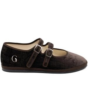 Gondolina Croco Mary Jane Ballet Flats - Black