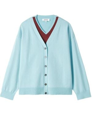 Enfold Layered-Detail Button-Up Cardigan - Blue