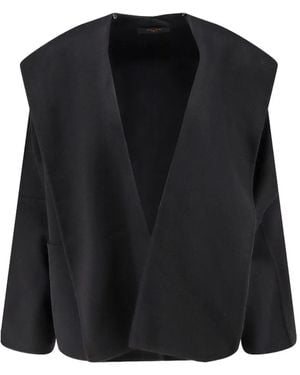 Paltò V-Ausschnitt-Mantel mit aufgesetzten Taschen - Schwarz