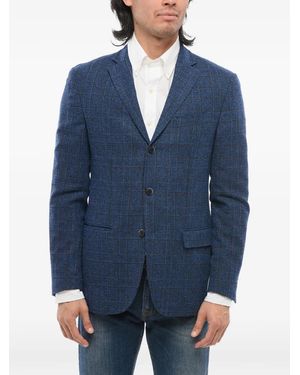 Corneliani Checked Single-Breasted Blazer - Blue
