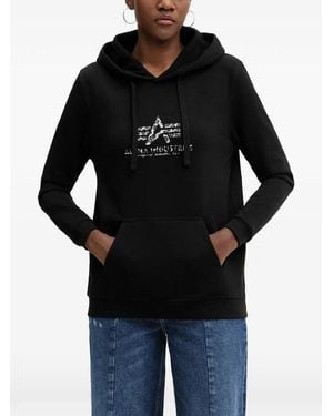 Alpha Industries Logo-Print Drawstring Hoodie - Black