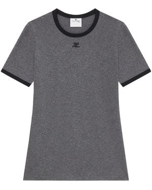 Courreges Embroidered Logo Cotton T-Shirt - Gray